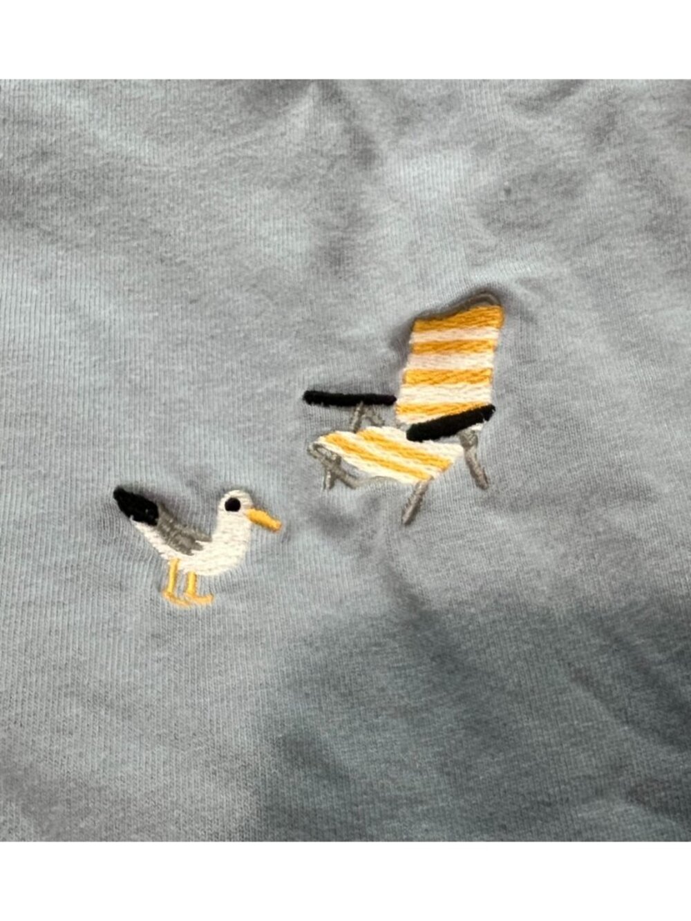 Zara Blue Tee Shirt Dominguero Mood Seagull Beach Chair Embroidery Size M - Picture 4 of 7